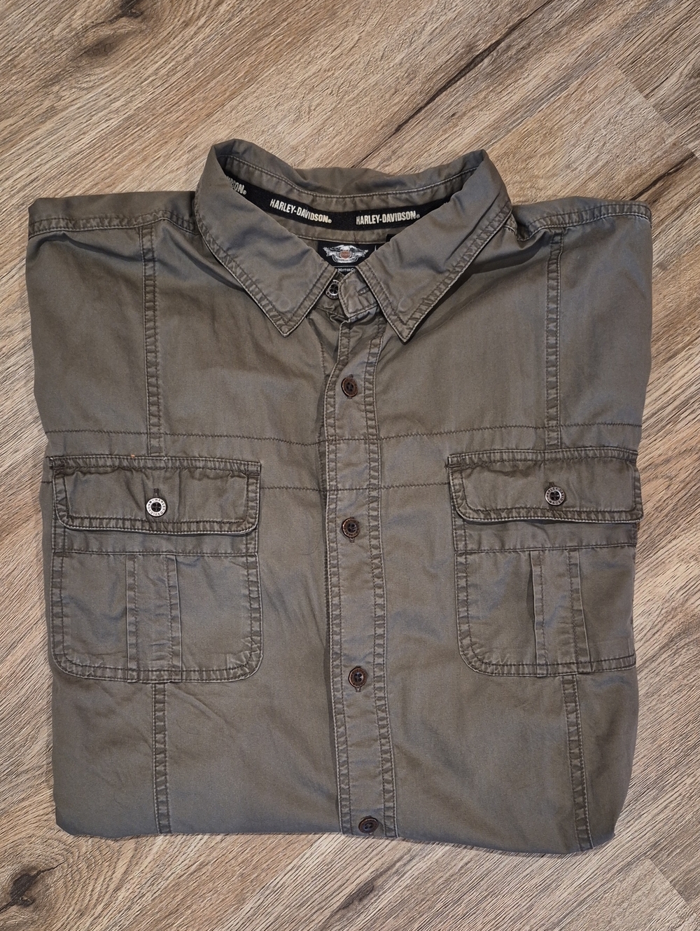 Harley-Davidson Men's Olive Green Button-Front Utility Shirt